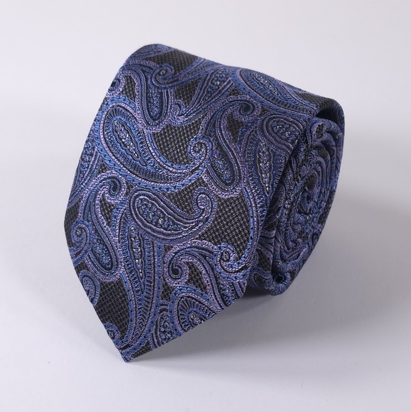 PRONTO UOMO Platinum Men's 100% Silk Necktie Designer PAISLEY Purple & Blue NEW - Picture 4 of 12